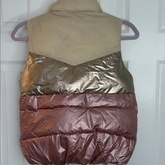 ZARA GIRL METALLIC PINK CREAM PUFFER VEST ZIP FRONT WAISTCOAT OUTERWEAR SZ 9-10 - Picture 8 of 11